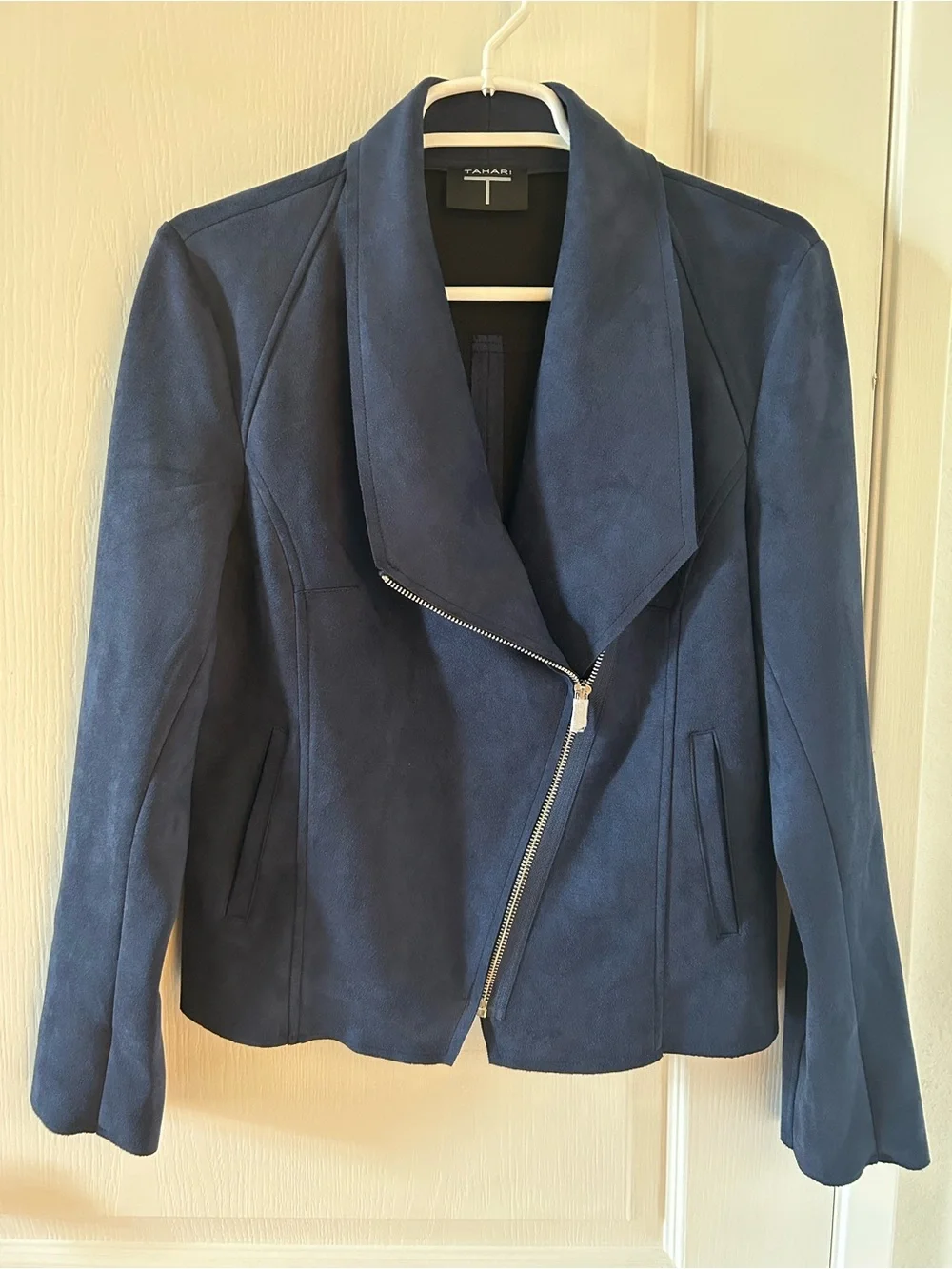 NWT Tahari Blue Faux Leather/Suede Moto Jacket Size Medium